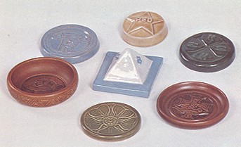 12 O’clock: Paperweight PEO and star design 3" diam., Seal
2 O’clock: Paperweight 4-H Club design 3-1/2" diam, Seal
4 O’clock: Tray, CDA design (Catholic Daught